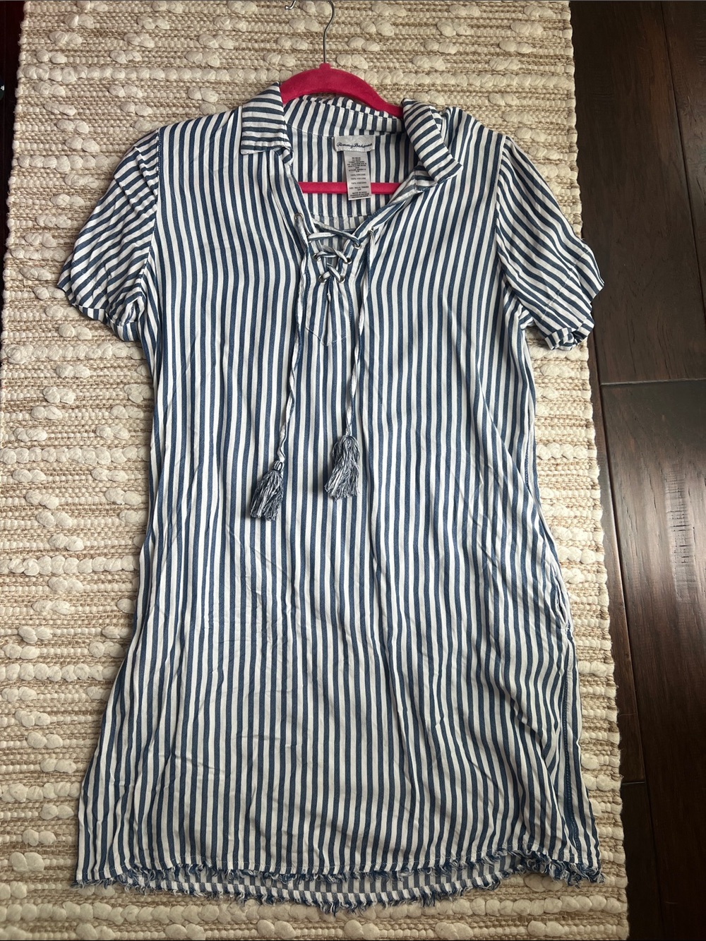 Tommy Bahama Navy and White Striped Lace-Up Tunic
